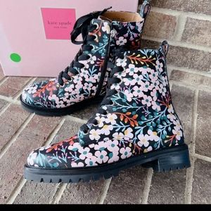 Kate Spade Jemma Womens Lace Up Combat Boots Black Multi Flower Leather